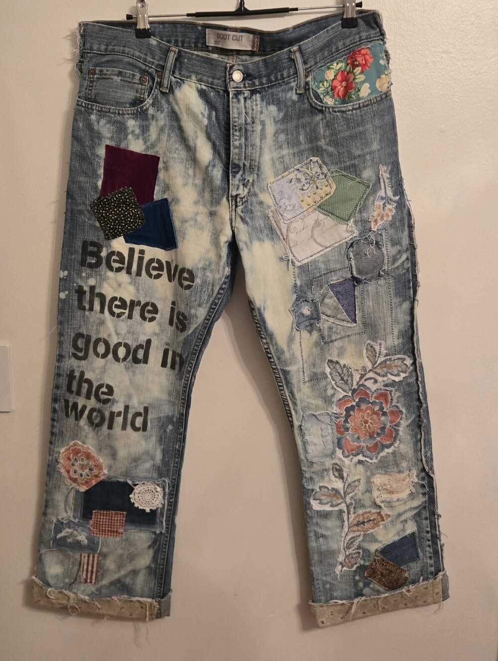 Levi's 527 Bootcut Upcycled Patchwork Graphic Jeans One Of A Kind W36 L30
